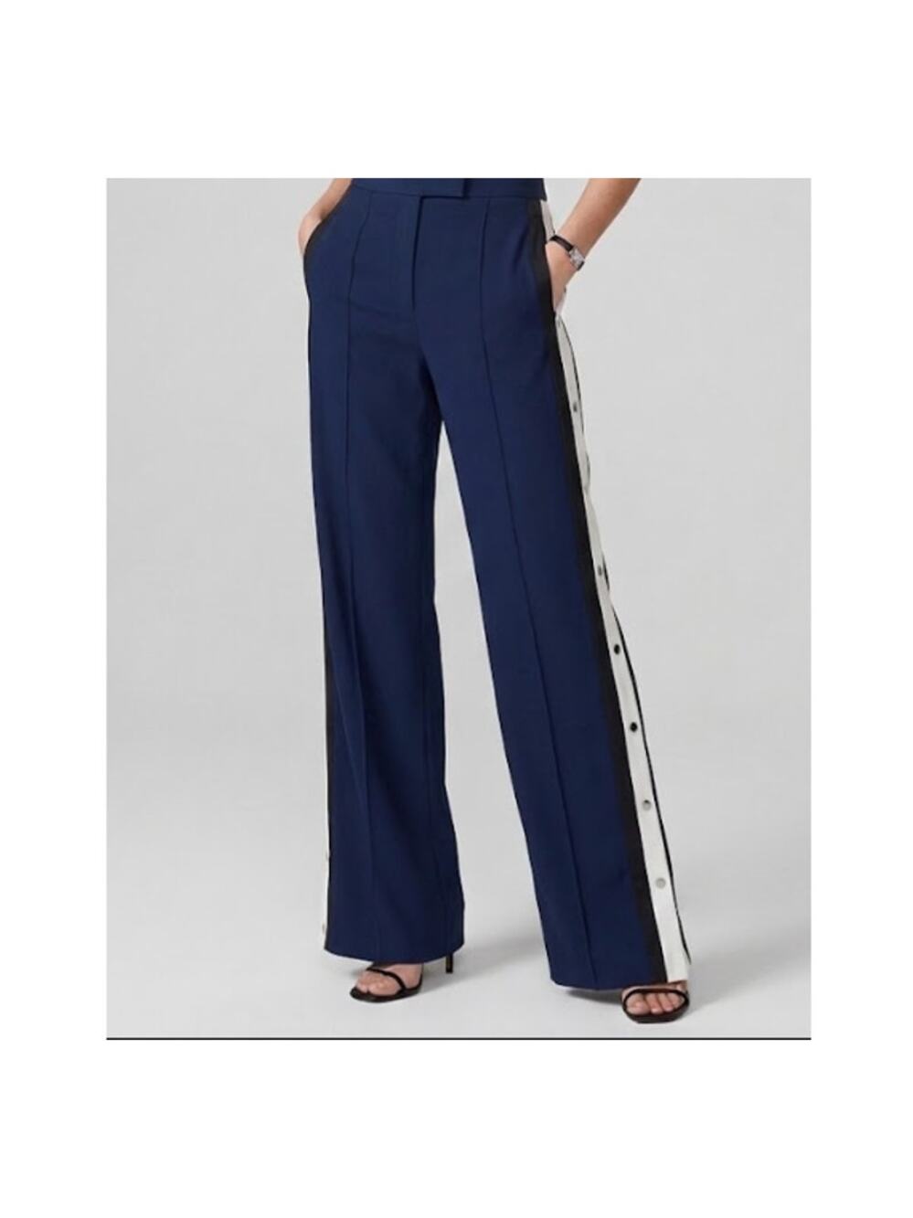 Veronica Beard Russo Snap-fastening Striped Stretch-cady Track Pants In Navy